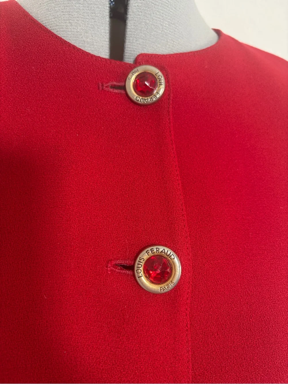 Vintage Red Skirt Suit Louis Feraud Paris Buttons 80s Power Suit 2 Piece sz 4